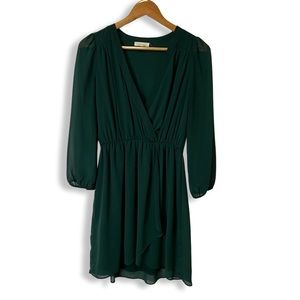 Vestique Faux Wrap 3/4 Sleeve Green Dress Size M